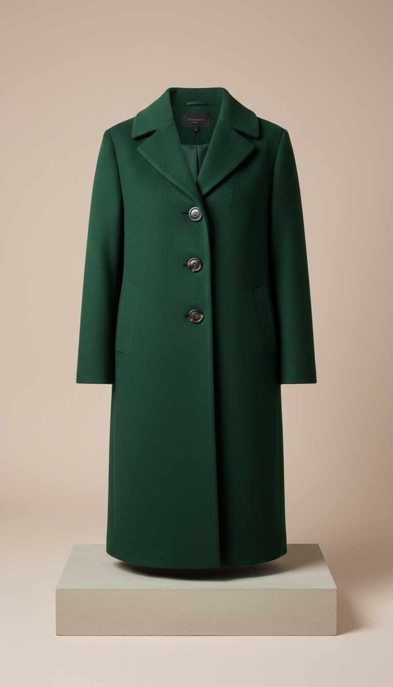 Wool Coat in Deep Forest Green